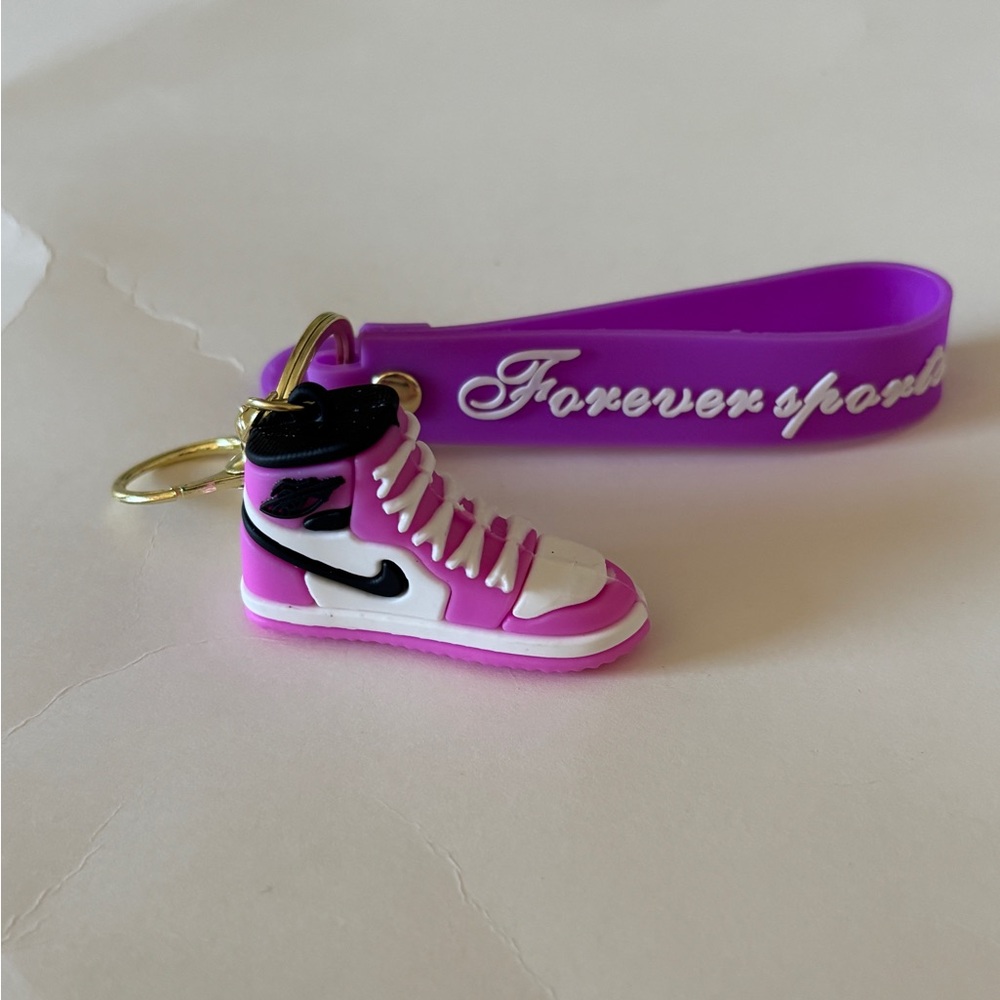Pink Sneaker Keychain with 'Forever Sports' Strap